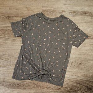 No Boundaries Cottage Core Olive Green Mushroom T-Shirt